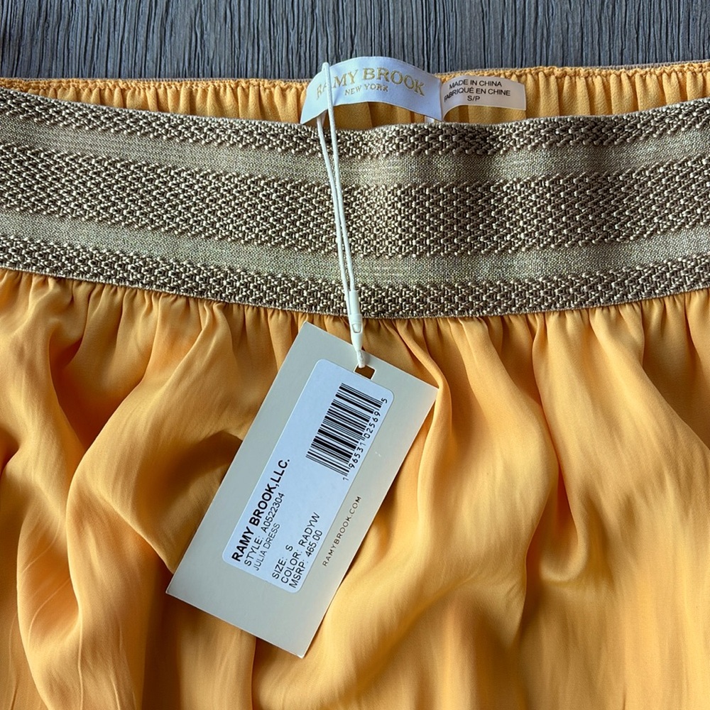 Ramy Brook Strapless Gold Trim Julia Dress in yellow size S